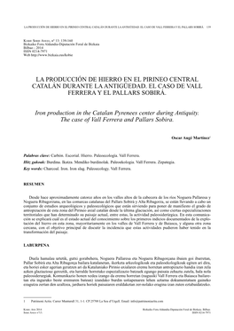 La Producción De Hierro En El Pirineo Central Catalán Durante La Antigüedad