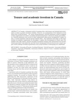 Tenure and Academic Freedom in Canada