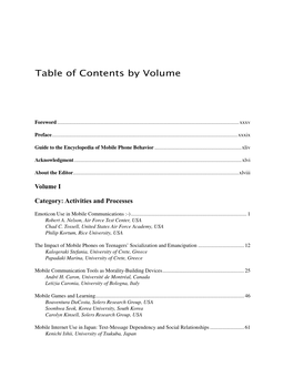 Table of Contents by Volume