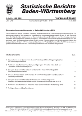 Steuereinnahmen Der Gemeinden in Baden-Württemberg 2019