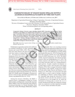 Comparative Biology of Invasive Rugose Spiralling Whitefly Aleurodicus Rugioperculatus Martin on Three Host Plants