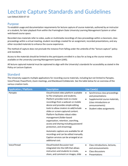 Lecture Capture Standards and Guidelines Last Edited 2020-07-10