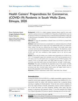 Health Centers' Preparedness for Coronavirus (COVID-19) Pandemic in South Wollo Zone, Ethiopia, 2020