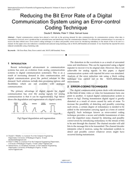 Reducing the Bit Error Rate of a Digital Communication System Using an Error-Control Coding Technique Dauda E