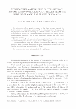 Ex Situ Conservation Using in Vitro Methods in Some Caryophyllaceae Plant Species from the Red List of Vascular Plants in Romania