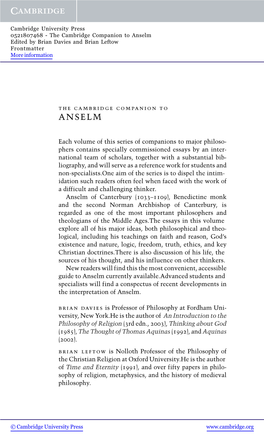 Anselm Edited by Brian Davies and Brian Leftow Frontmatter More Information