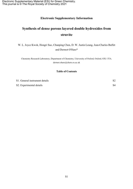 Synthesis of Dense Porous Layered Double Hydroxides from Struvite