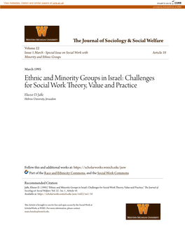 Ethnic and Minority Groups in Israel: Challenges for Social Work Theory, Value and Practice Eliezer D