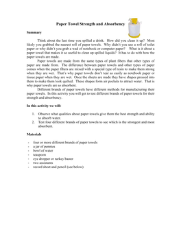 Paper Towel Strength and Absorbency