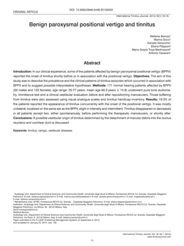 Benign Paroxysmal Positional Vertigo and Tinnitus