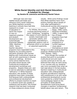 White Racial Identity and Anti-Racist Education: a Catalyst for Change by Sandra M