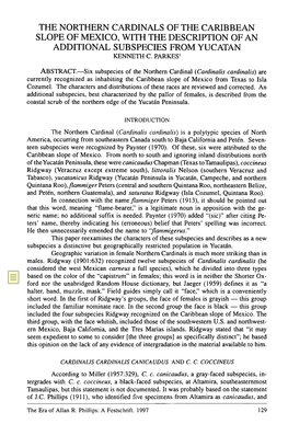 The Northern Cardinals of the Caribbean Slope of Mexico, with the Description of an Additional Subspecies from Yucatán Kenneth C