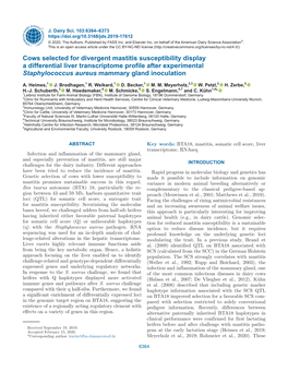 Cows Selected for Divergent Mastitis Susceptibility Display a Differential