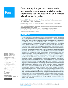 Classic Versus Metabarcoding Approaches for the Diet Study of a Remote Island Endemic Gecko