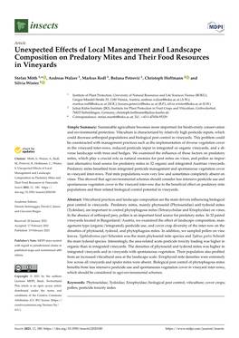 Unexpected Effects of Local Management and Landscape Composition on Predatory Mites and Their Food Resources in Vineyards