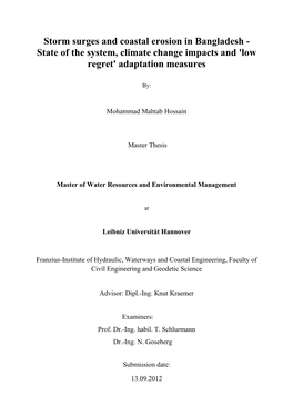 Storm Surges and Coastal Erosion in Bangladesh - State of the System, Climate Change Impacts and 'Low Regret' Adaptation Measures