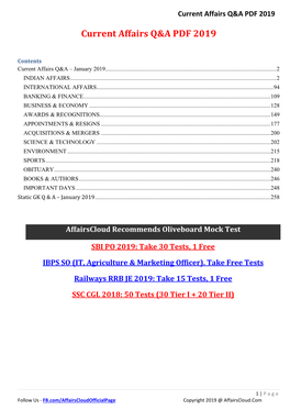 Current Affairs Q&A PDF 2019