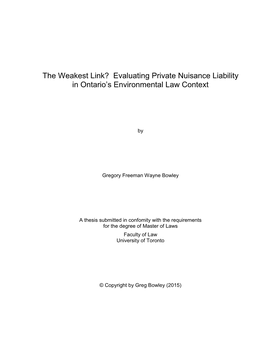 Evaluating Private Nuisance Liability in Ontario's Environmental