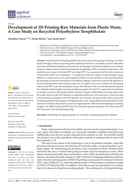 Development of 3D Printing Raw Materials from Plastic Waste. a Case Study on Recycled Polyethylene Terephthalate
