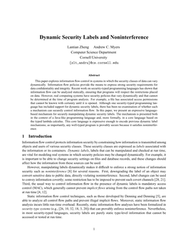 Dynamic Security Labels and Noninterference