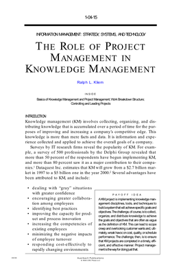 The Role of Project Management in Knowledge Management