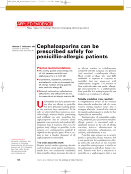 Cephalosporins Can Be Prescribed Safely for Penicillin-Allergic Patients ▲