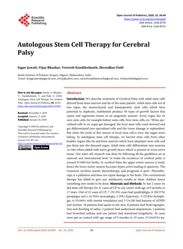 Autologous Stem Cell Therapy for Cerebral Palsy