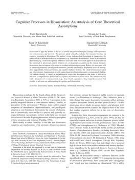 Cognitive Processes in Dissociation: an Analysis of Core Theoretical Assumptions