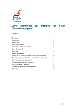 Unite Comments on 'Positive for Youth Discussion Papers'