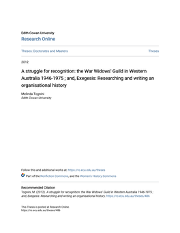 The War Widows' Guild in Western Australia 1946-1975 ; And, Exegesis: Researching and Writing an Organisational History