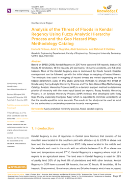 Analysis of the Threat of Floods in Kendal Regency Using Fuzzy Analytic Hierarchy Process and the Geo Hazard Map Methodology