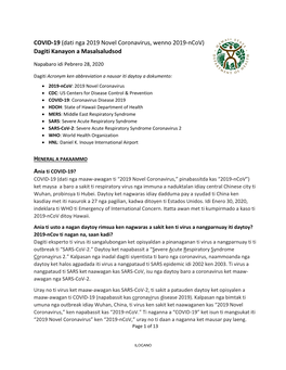 COVID-19 (Dati Nga 2019 Novel Coronavirus, Wenno 2019-Ncov) Dagiti Kanayon a Masalsaludsod