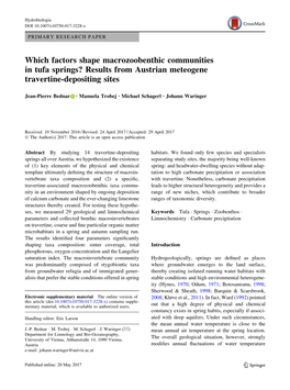 Which Factors Shape Macrozoobenthic Communities in Tufa Springs? Results from Austrian Meteogene Travertine-Depositing Sites