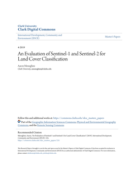 An Evaluation of Sentinel-1 and Sentinel-2 for Land Cover Classification Aaron Meneghini Clark University, Ameneghini@Clarku.Edu