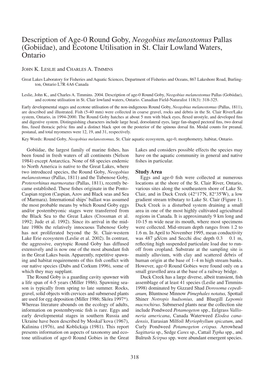 Description of Age-0 Round Goby, Neogobius Melanostomus Pallas (Gobiidae), and Ecotone Utilisation in St