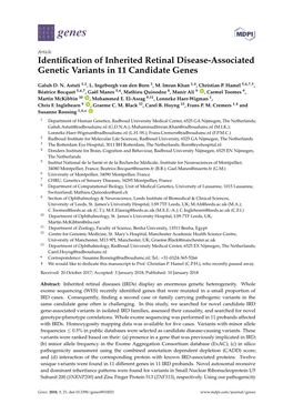 Identification of Inherited Retinal Disease-Associated Genetic Variants in 11 Candidate Genes