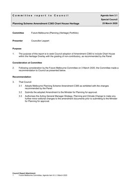 Committee Report to Council Planning Scheme Amendment C365 Chart