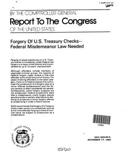 GGD-84-6 Forgery of U.S. Treasury Checks--Federal Misdemeanor Law