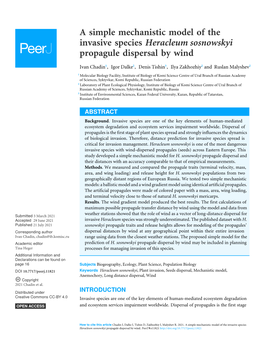 A Simple Mechanistic Model of the Invasive Species Heracleum Sosnowskyi Propagule Dispersal by Wind