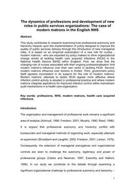 The Case of Modern Matrons in the English NHS