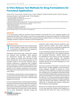 In Vitro Release Test Methods for Drug Formulations for Parenteral Applications