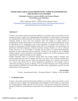 Needs for Large Mass Phototype Corium Experiments