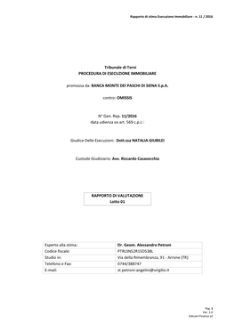 Tribunale Di Terni PROCEDURA DI ESECUZIONE IMMOBILIARE