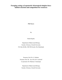 Foraging Ecology of Equatorial Afrotropical Stingless Bees: Habitat Selection and Competition for Resources