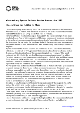 Mineco Three Mines Full Operation and Production in 2019