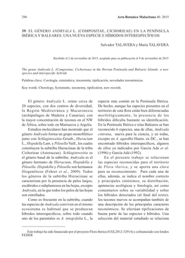 39. El Género Andryala L. (Compositae, Cichorieae) En La Península Ibérica Y Baleares: Una Nueva Especie E Híbridos Interespecíficos