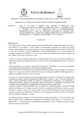 Comune Di Jesolo PROPOSTA DI DELIBERAZIONE DI CONSIGLIO