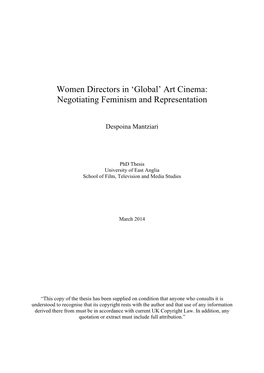 Women Directors in 'Global' Art Cinema: Negotiating Feminism And