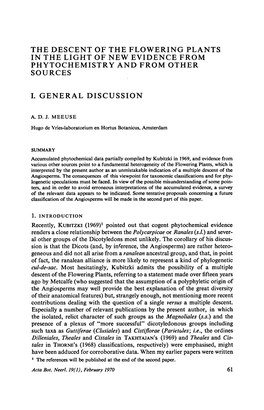 The Descent of the Flowering Plants in the Light of New Evidence from Phytochemistry and from Other Sources