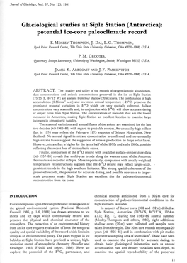 Glaciological Studies at Siple Station (Antarctica): Potential Ice-Core Paleoclimatic Record